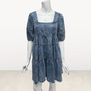 ‎En Saison Denim Baby Doll Tiered Short Sleeve Dress